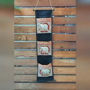 Vintage Tapestry Wall Hanging Pocket Wall Hanging Elephants Wall Art