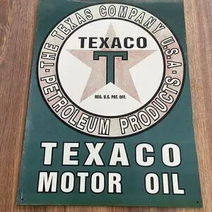 Vintage Texaco Motor Oil Sign Texas Gasoline Petroleum LARGE Gas Sign 12x16 USA