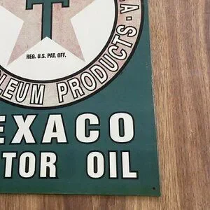 Vintage Texaco Motor Oil Sign Texas Gasoline Petroleum LARGE Gas Sign 12x16 USA