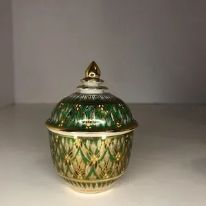 Vintage Thai Benjarong Porcelain Bowl W/Lid Hand Painted Enamel Gold