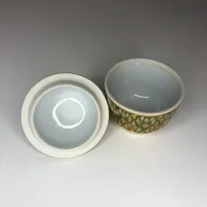 Vintage Thai Benjarong Porcelain Bowl W/Lid Hand Painted Enamel Gold