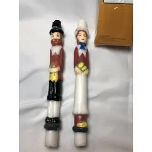 Vintage Thanksgiving Pilgrims 9” Inch Tapered Candle Sticks Holiday