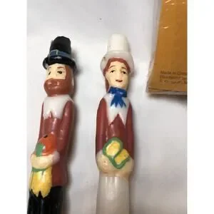 Vintage Thanksgiving Pilgrims 9” Inch Tapered Candle Sticks Holiday