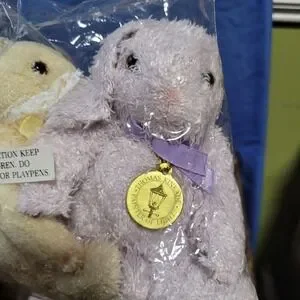 Vintage Thomas Kincade Plush Rabbits Bunny Metal Medallion Nwt Easter Sealed 3