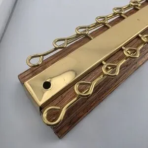 Vintage Tie Rack Wood & Brass Tone Metal 16hook Tie Rack Jewelry Organizer