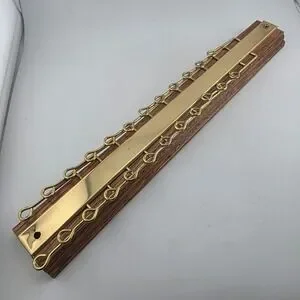 Vintage Tie Rack Wood & Brass Tone Metal 16hook Tie rack Jewelry Organizer
