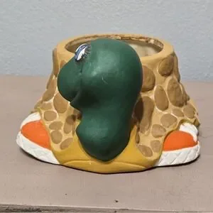 VINTAGE TURTLE PLANTER YELLOW GLAZE 10"X7 " 4" Tall RETRO USA