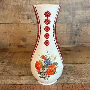 Vintage Ukranian Arts By Stefania Eastern European Motiff Decorated Vase 10”x5”