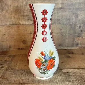 Vintage Ukranian Arts By Stefania Eastern European Motiff Decorated Vase 10”x5”