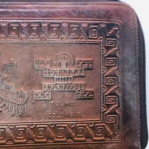 Vintage Unique Leather Travel Documents Portfolio Case Unique Embellished