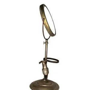 Vintage Vanity Shaving Mirror Stand With Brush And Cup Holder Metal Gold Color