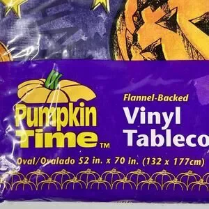 Vintage Vinyl Table Cloth W/ Flannel Back Halloween Jack-o’-lantern Stars NEW