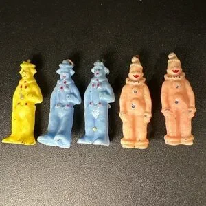 Vintage Wax Clown Candles Set of 5 Party Birthday Cake Toppers 2.5”
