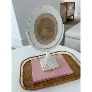Vintage White Wicker Vanity Mirror