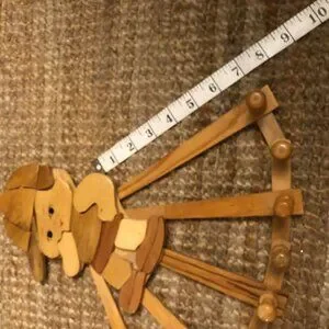 Vintage Wooden Accordion Peg Rack – Child Figure Wall Hanger – 10 Pegs – Rustic