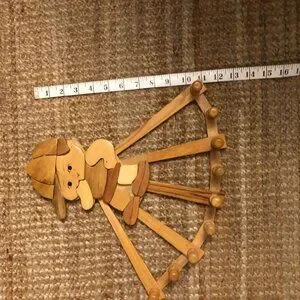 Vintage Wooden Accordion Peg Rack – Child Figure Wall Hanger – 10 Pegs – Rustic