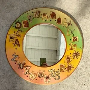 Vintage wooden alphabet letters mirror children’s room nursery home decor round