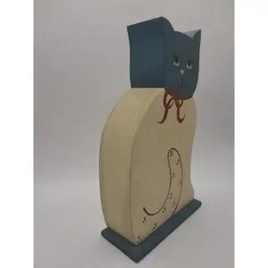 Vintage Wooden Cat Decorative Coin Bank - Hand Painted