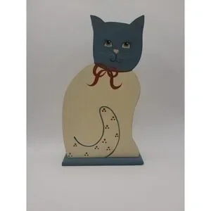 Vintage Wooden Cat Decorative Coin Bank - Hand Painted