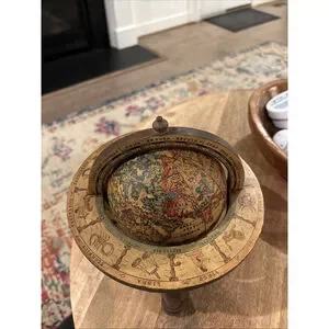 Vintage Wooden Old World Globe Zodiac Signs Desktop World Globe W/Stand