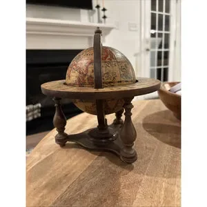 Vintage Wooden Old World Globe Zodiac Signs Desktop World Globe W/Stand