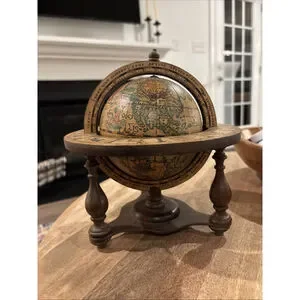 Vintage Wooden Old World Globe Zodiac Signs Desktop World Globe W/Stand