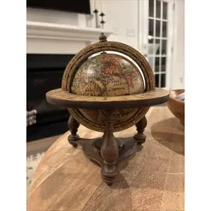 Vintage Wooden Old World Globe Zodiac Signs Desktop World Globe w/Stand