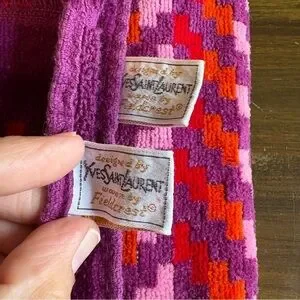 Vintage YSL Towel Set Chevron Abstract Geo Retro Bright Purple Red Orange Fringe