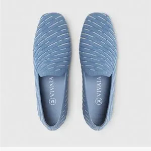 Vivaia NWT Square-Toe Patterned Loafers Blue Textured Slip-On Shoes