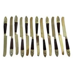 Vntg 8.5” Butter Knife Buddha Bronze Brass Rosewood Flatware Siam James MCM