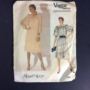 Vogue 1105 Sewing Pattern Albert Nipon Dress Size 10 American Designer Vogue 1105 Sewing Pattern Albert Nipon Dress Size 10 American Designer