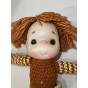 VTG 1980- Ice Cream Doll Vinyl Head And Hands OrangeYarn Hair-Crocheted Body 15”