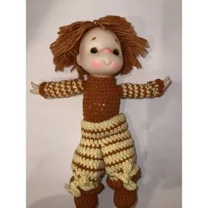 VTG 1980- Ice cream Doll Vinyl Head And Hands OrangeYarn Hair-Crocheted Body 15”