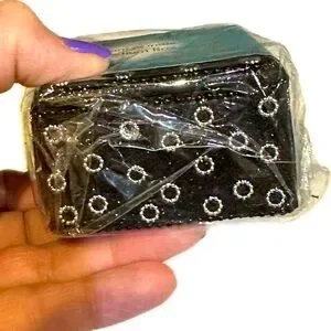 VTG 2005 SPIRIT OF INDIA MED BOX BLACK SILVER TRINKET JEWELRY FLORAL COLLECTIBLE