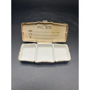 Vtg 20th Century Rare Floral Pearlescent Enamel Metal Pill Box 3 Compartment