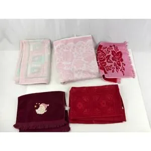 VTG 5x Cotton Blend Towel Soft Pink Red Floral Bath Hand Towels Reversible
