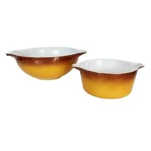 VTG 70s Pyrex Old Orchard Brown Ombre 1.5 Qt Casserole Dish 4 Qt Cinderella Bowl