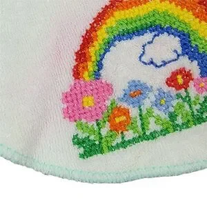 VTG 80s Cross Stitch Bib Rainbow Flowers Terry Cloth White Multi Baby Infant