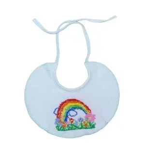 VTG 80s Cross Stitch Bib Rainbow Flowers Terry Cloth White Multi Baby Infant