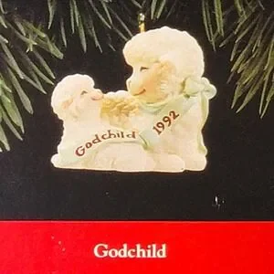 VTG 90s Hallmark Godchild Christmas Ornament 1992 Lamb Keepsake Decoration Gift