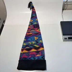 VTG 90s Kids Long Jester Stocking Ski Hat Geometric Aztec USA Made Retro Bright