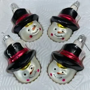 Vtg Bradford Christmas Trimmeries Ornaments Snowmen Heads Faces Set Of 4 Mexico