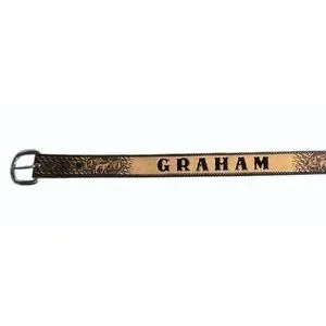 Vtg BRUSHY CREEK Boys Leather Belt Embossed Deer Design & "GRAHAM" Size 10 25"