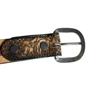 Vtg BRUSHY CREEK Boys Leather Belt Embossed Deer Design & "GRAHAM" Size 10 25"