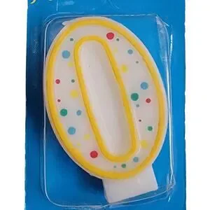 VTG CakeMate Zero 0 Candle 3" Numeral Number Birthday Yellow Polka Dot Cake