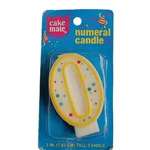 VTG CakeMate Zero 0 Candle 3" Numeral Number Birthday Yellow Polka Dot Cake