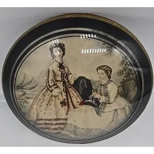 Vtg Convex Round Bubble Glass Picture Victorian Peter Watsons Studio Antique