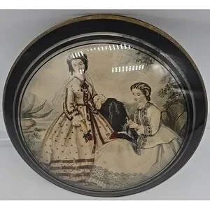 Vtg Convex Round Bubble Glass Picture Victorian Peter Watsons Studio Antique