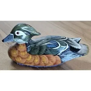 Vtg Hand Carved Hand Painted Wooden Rustic Wood Duck Shelf Sitter Cabin Decor