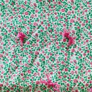 Vtg Hand Made Quilted Throw Pink & Green Floral Bows Reversible COTTAGECORE